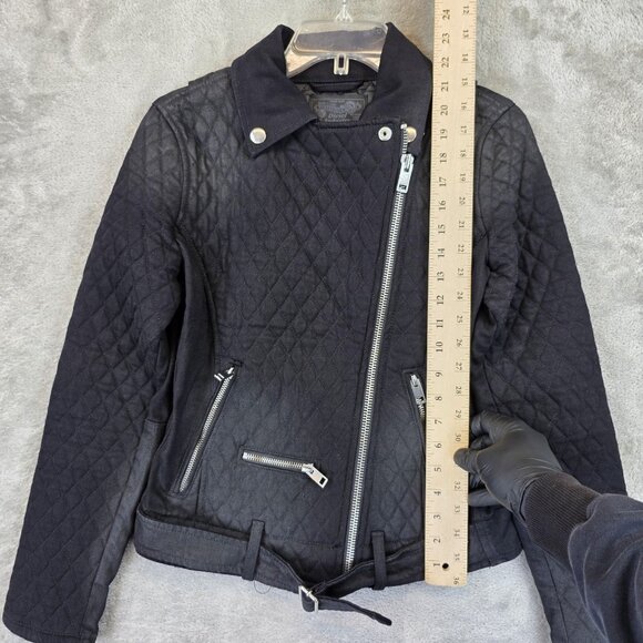 Diesel Jacket Womens XS Black Quilted Moto Biker Asymmetrical Zip Belted - Picture 2 of 16